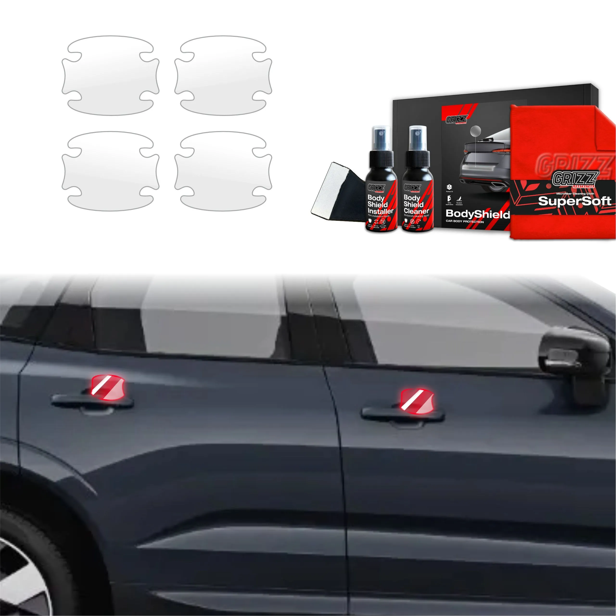 10-i-1 Stolpebeskyttere Volvo XC60 II 2022 - 2026 │ PPF beskyttelsesfolie Gjennomsiktig Grizz BodyShield - sett 10 stk. – bilde 6