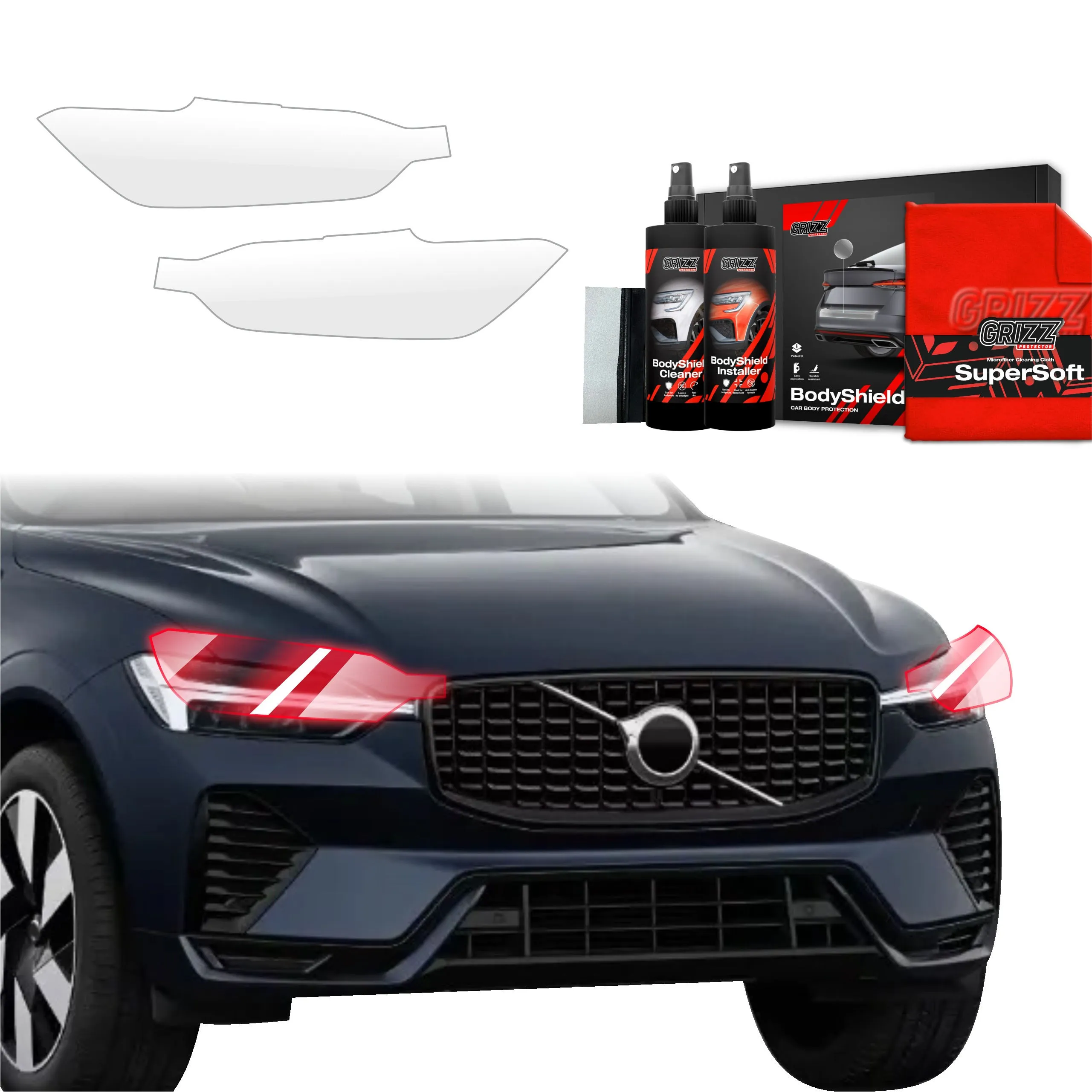 10-i-1 Stolpebeskyttere Volvo XC60 II 2022 - 2026 │ PPF beskyttelsesfolie Gjennomsiktig Grizz BodyShield - sett 10 stk. – bilde 7