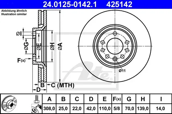 2x Bremseskiver ATE 24.0125-0142 Opel / Saab 