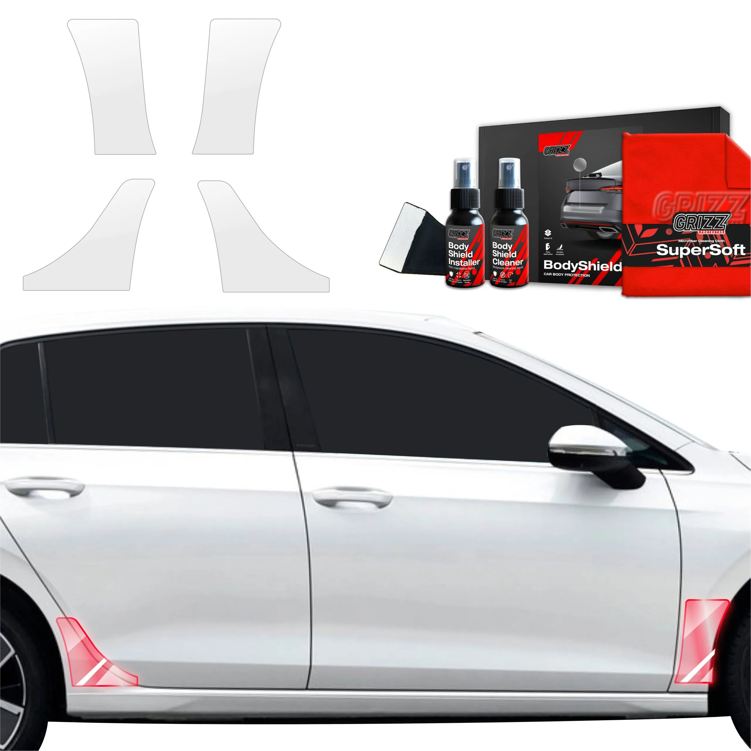4-i-1 Lakkbeskyttelsesfilm Volkswagen Golf MK8 Hatchback 2024 - 2026 │ PPF beskyttelsesfolie Gjennomsiktig Grizz BodyShield - sett 4 stk. – bilde 6