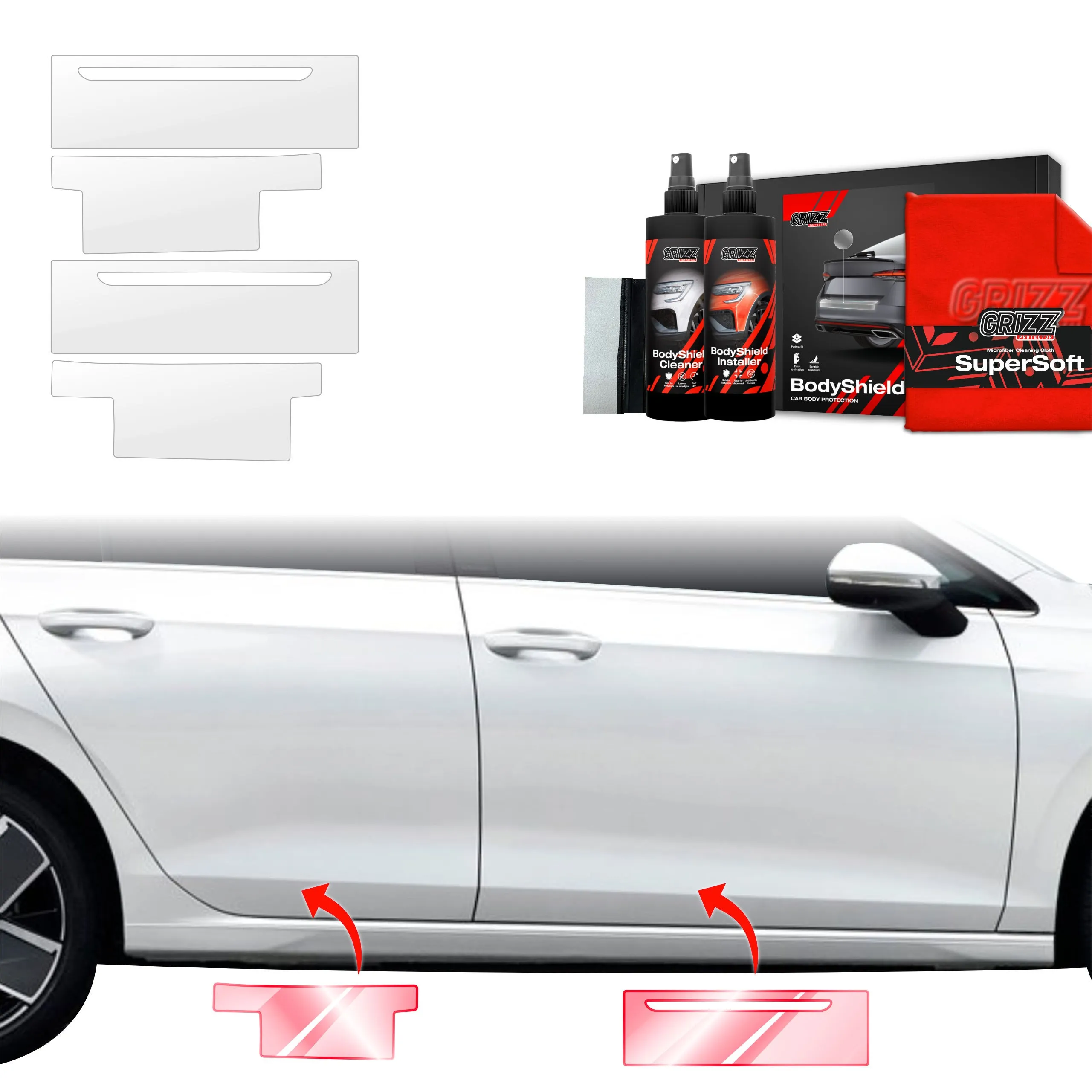 4-i-1 Lakkbeskyttelsesfilm Volkswagen Golf MK8 Hatchback 2024 - 2026 │ PPF beskyttelsesfolie Gjennomsiktig Grizz BodyShield - sett 4 stk. – bilde 7