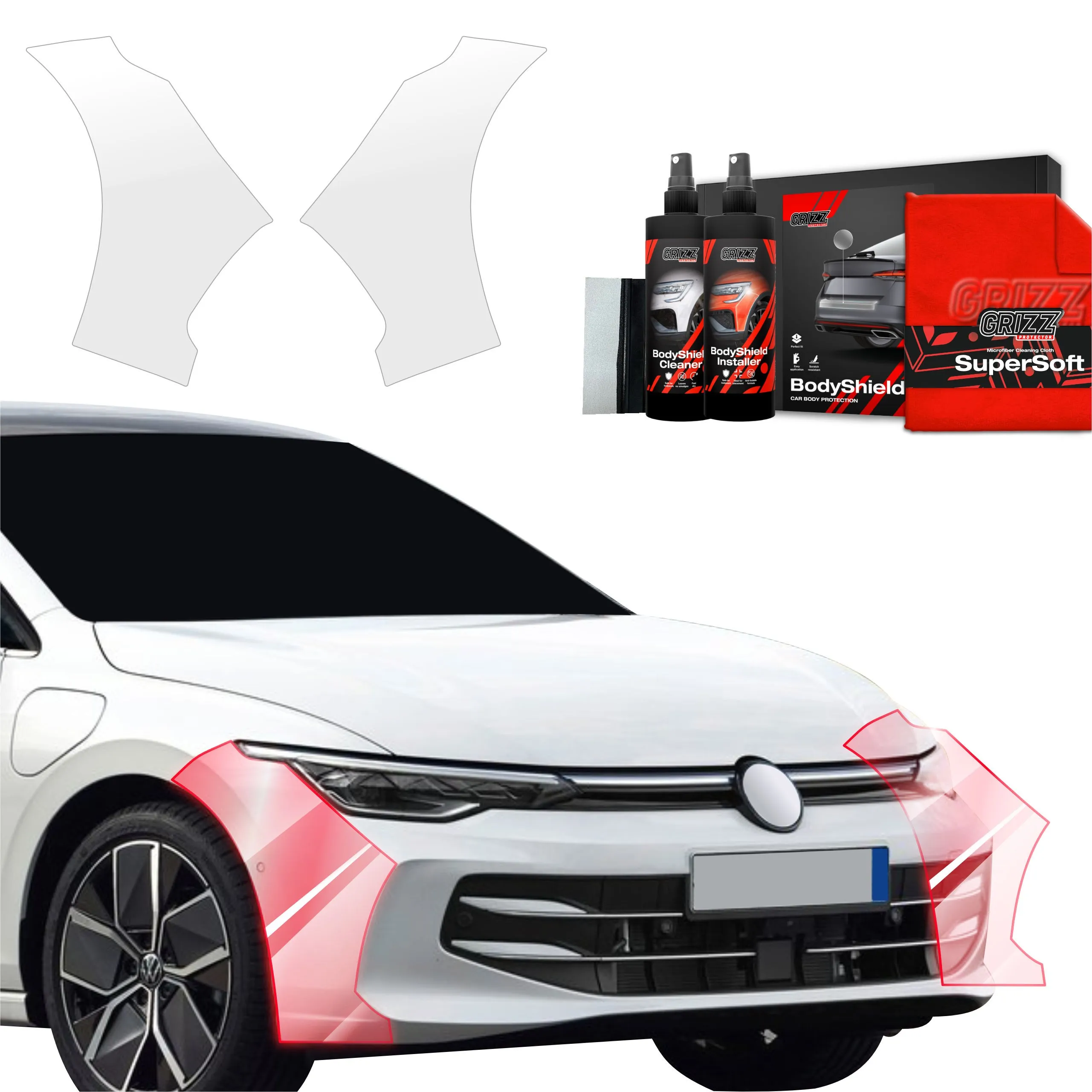 4-i-1 Lakkbeskyttelsesfilm Volkswagen Golf MK8 Hatchback 2024 - 2026 │ PPF beskyttelsesfolie Gjennomsiktig Grizz BodyShield - sett 4 stk. – bilde 8