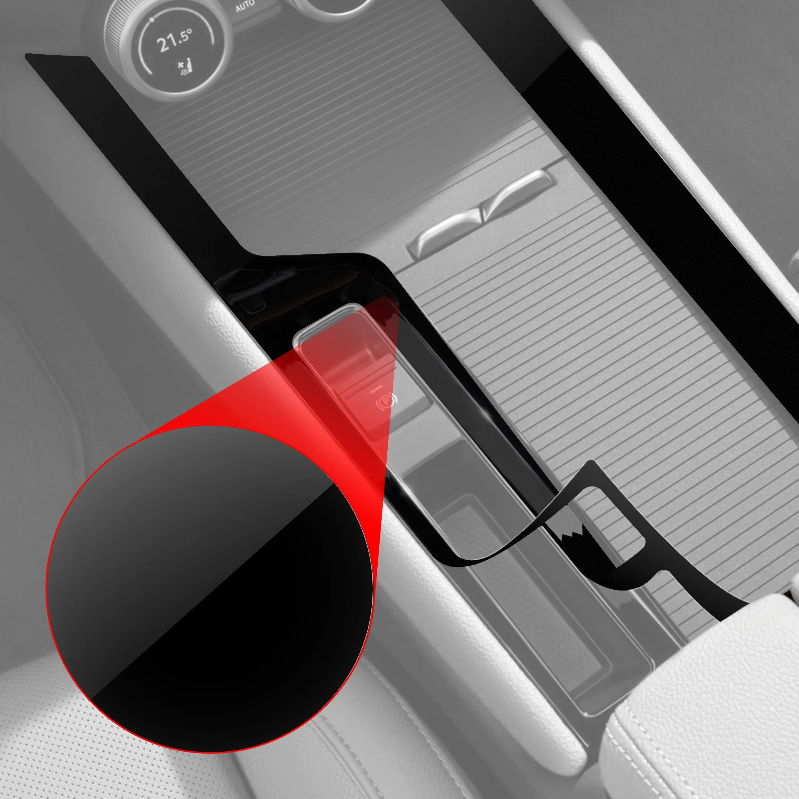 4-i-1 Midtkonsoll beskyttelsesfolie VW T-Roc II 2025 - 2026 │ Anti-fingerprint folie for interiør Sort Grizz PianoSkin Black Glossy - sett 4 stk. – bilde 2