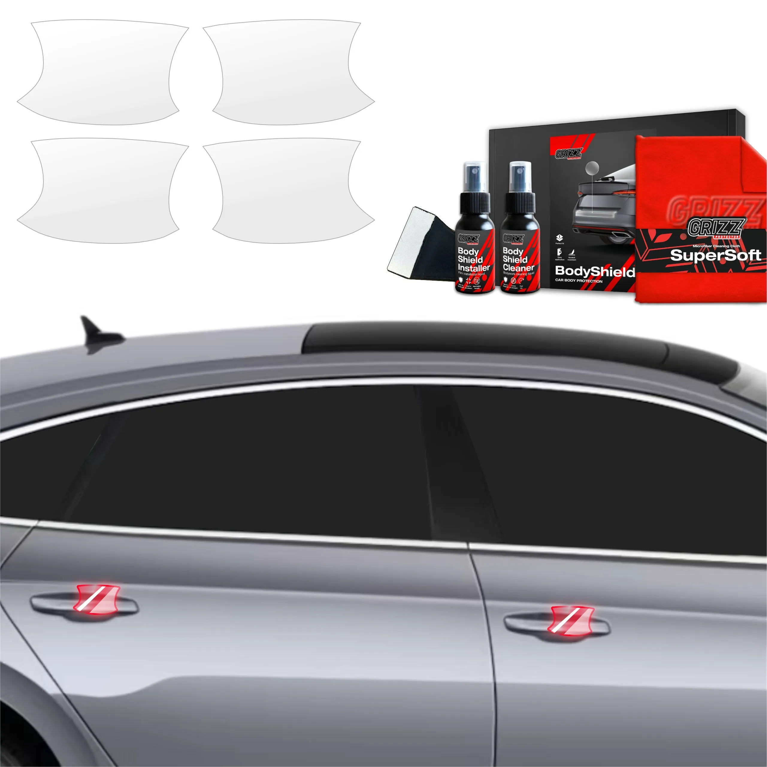 4-i-1 Stolpebeskyttere Volkswagen Arteon I 2024 - 2025 │ PPF beskyttelsesfolie Gjennomsiktig Grizz BodyShield - sett 4 stk. – bilde 5