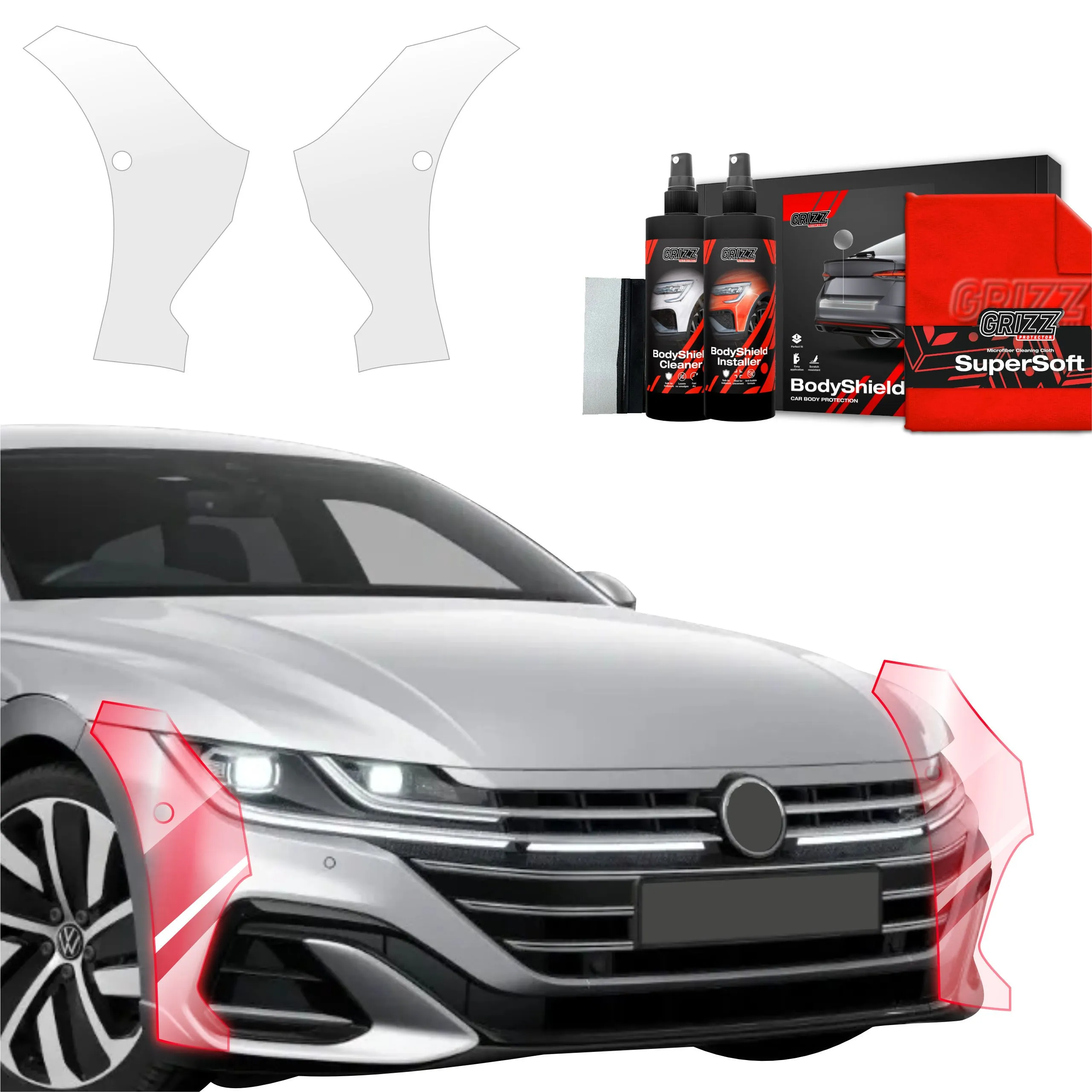 4-i-1 Stolpebeskyttere Volkswagen Arteon I 2024 - 2025 │ PPF beskyttelsesfolie Gjennomsiktig Grizz BodyShield - sett 4 stk. – bilde 7