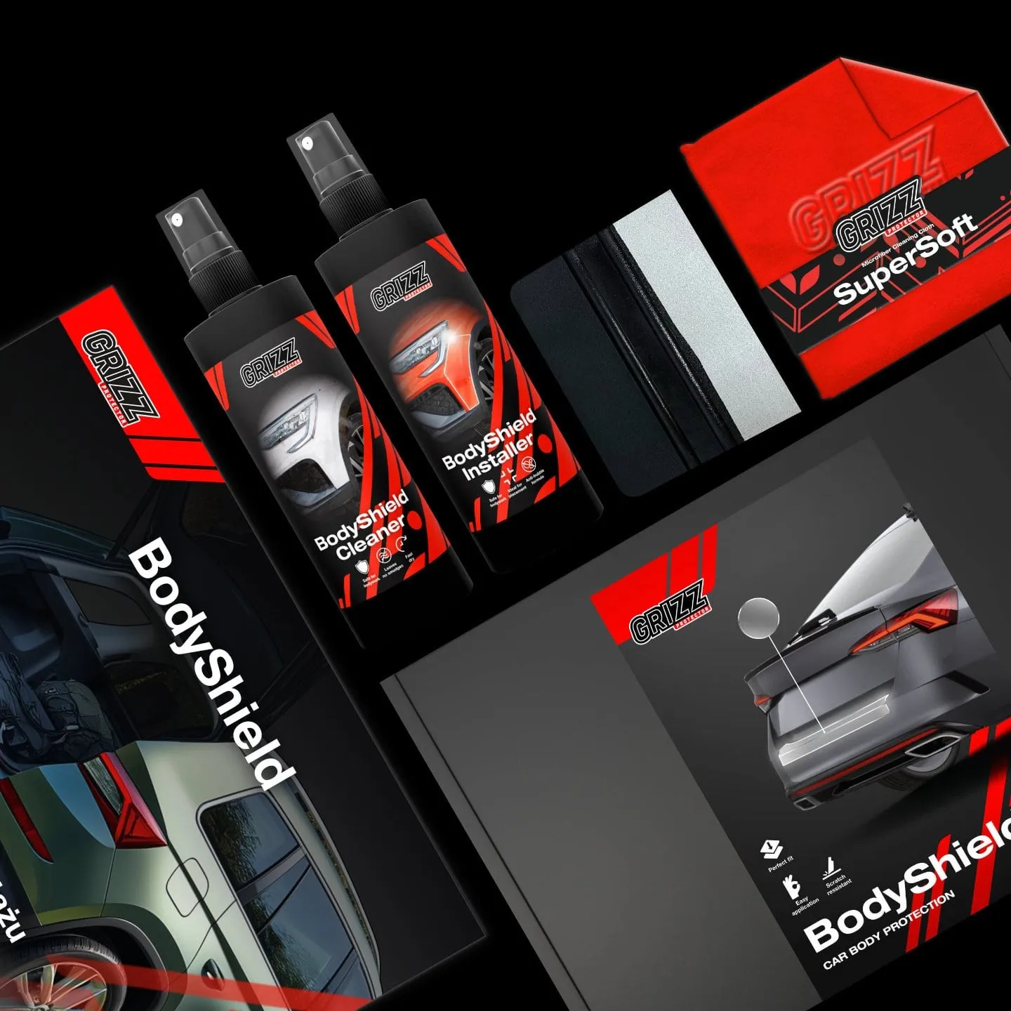 4-i-1 Stolpebeskyttere Volkswagen Tiguan II 2024 - 2026 │ PPF beskyttelsesfolie Sort Grizz BodyShield Black - sett 4 stk. – bilde 4
