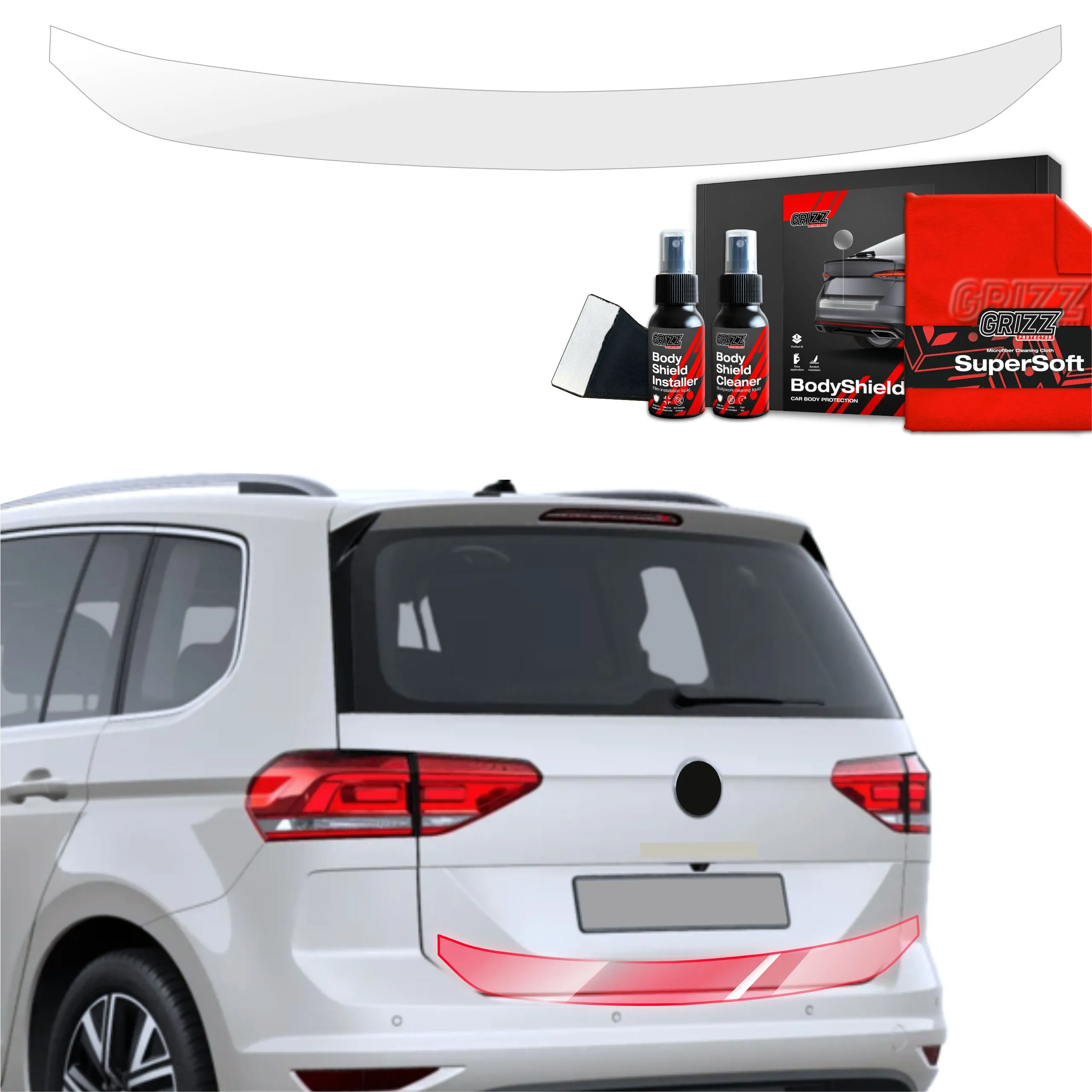4-i-1 Stolpebeskyttere Volkswagen Touran II 2024 - 2026 │ PPF beskyttelsesfolie Gjennomsiktig Grizz BodyShield - sett 4 stk. – bilde 5