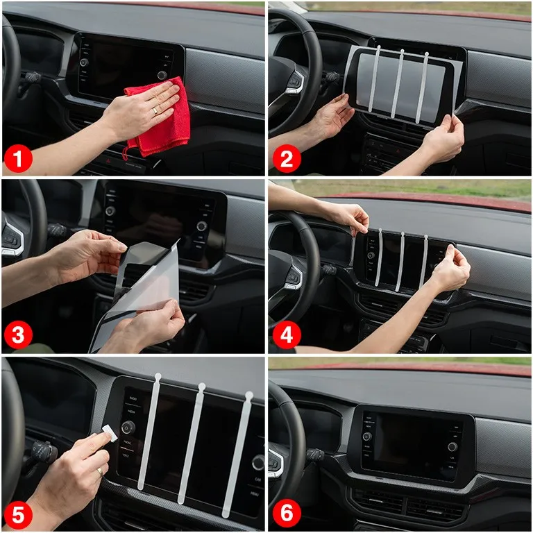 9-i-1 Midtkonsoll beskyttelsesfolie VW Touran II 2025 - 2026 │ Anti-fingerprint folie for interiør Sort Grizz PianoSkin Black Matte - sett 9 stk. – bilde 3