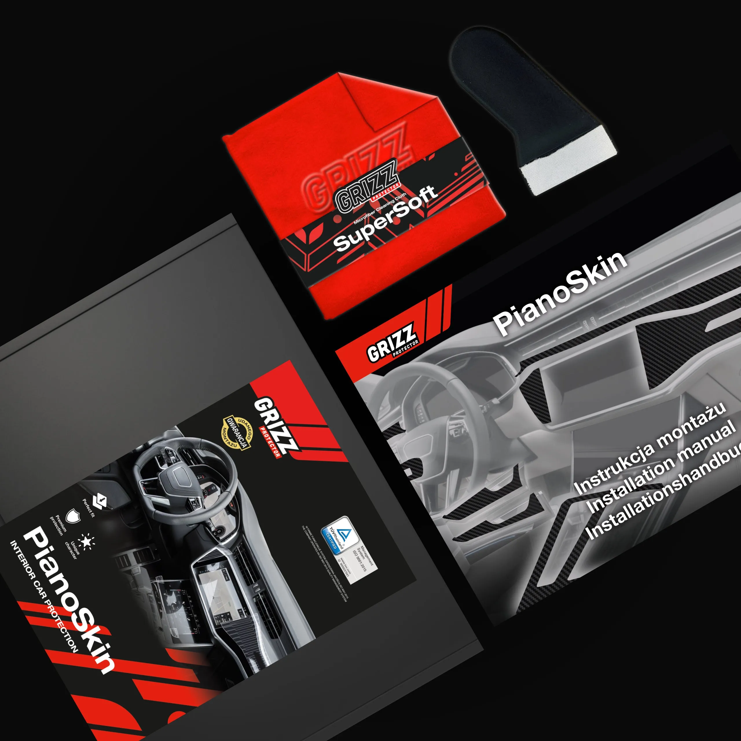 9-i-1 Midtkonsoll beskyttelsesfolie VW Touran II 2025 - 2026 │ Anti-fingerprint folie for interiør Sort Grizz PianoSkin Black Matte - sett 9 stk. – bilde 4