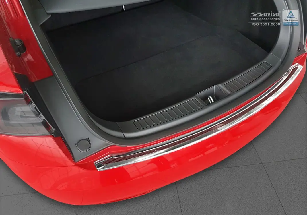 Bakfangerbeskytter Tesla Model S 2012 - 2021 │ Carbon Fiber Chrome - Red