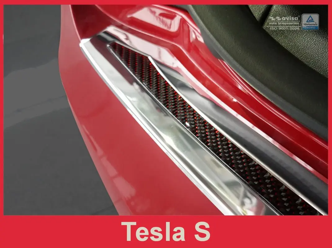 Bakfangerbeskytter Tesla Model S 2012 - 2021 │ Carbon Fiber Chrome - Red – bilde 3
