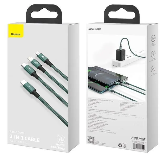 Baseus Rapid | 3-in-1 USB-C - USB-C Lightning Micro PD 20W 3.5A cable – bilde 8