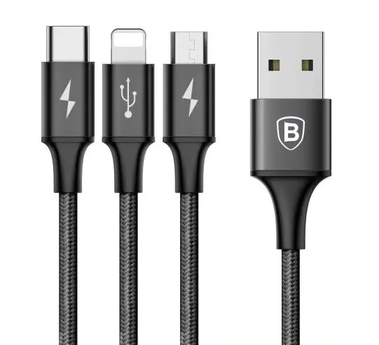 Baseus Rapid Series 2-i-1 USB-C / Micro USB 3A Kabel 1.2m  Svart