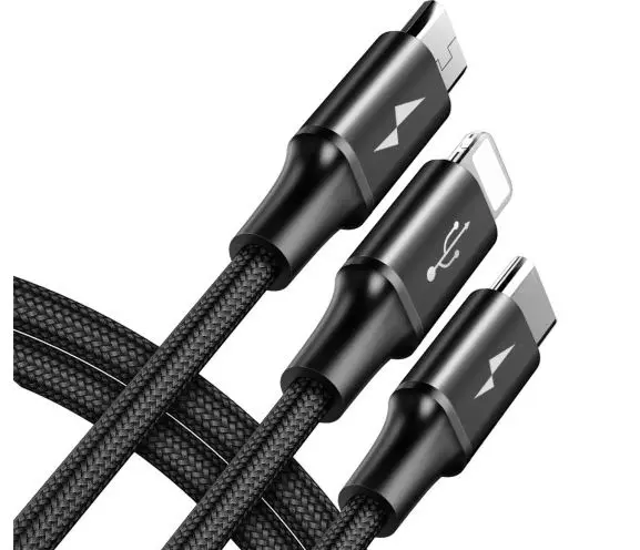 Baseus Rapid Series 2-i-1 USB-C / Micro USB 3A Kabel 1.2m  Svart – bilde 3