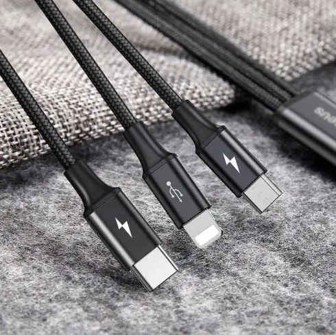 Baseus Rapid Series 2-i-1 USB-C / Micro USB 3A Kabel 1.2m  Svart – bilde 7