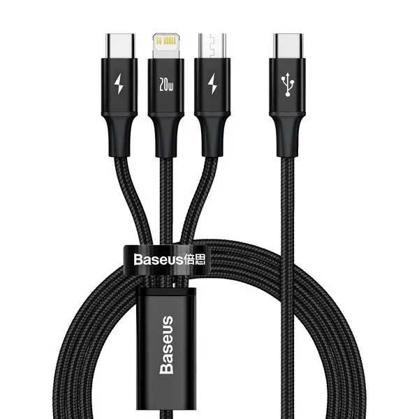 Baseus Rapid Series | Ladekabel 3w1 Type-C USB-C Micro Lightning Power Delivery 20W 18W 3.5A – bilde 3