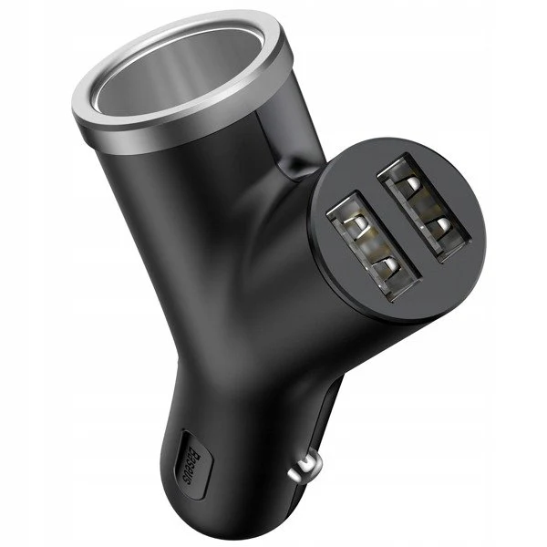 Baseus Y Type | Biladapter med 2x USB 3.4A + sigarettenneruttak 40W