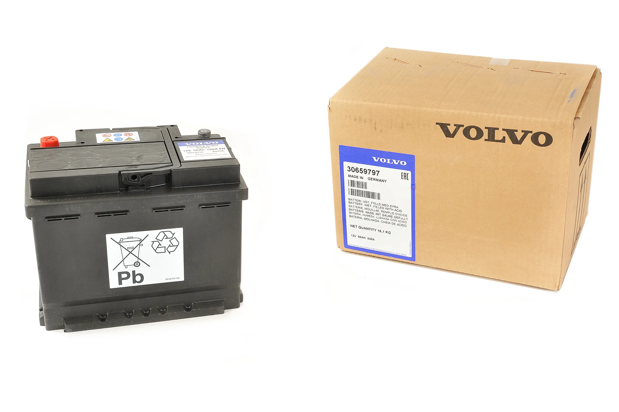 Batteri Volvo Genuine® S40 S60 S80 V40 V60 V70 XC60 XC70 XC90 │ 60Ah 520CCA startbatteri – bilde 2