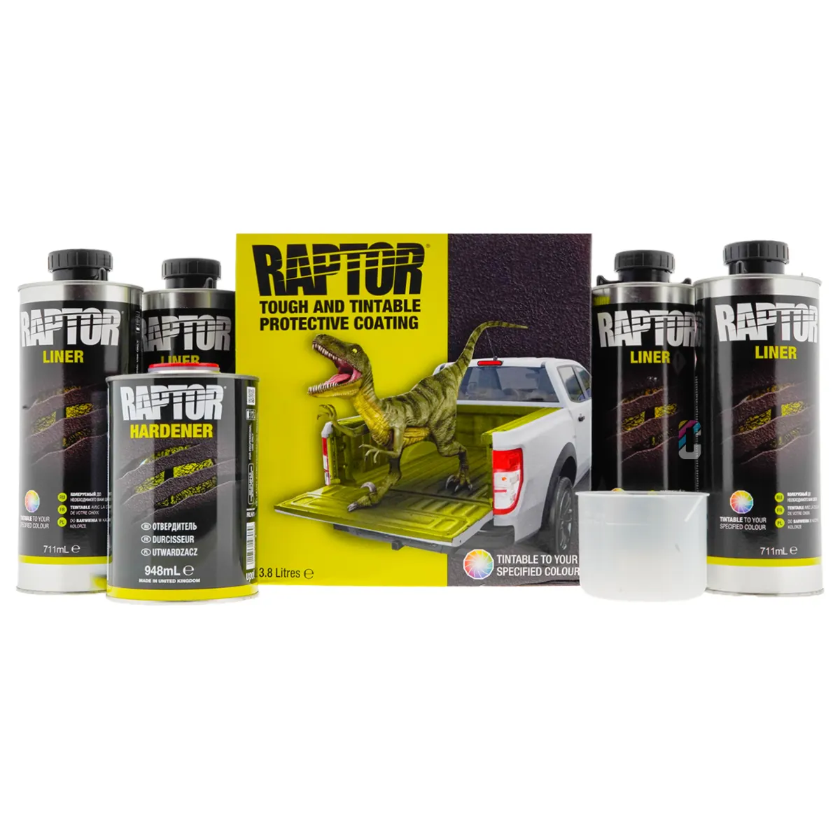 Bedliner Raptor U-Pol Color 4-pack │ 2K bedliner- og strukturbelegg (fargetilpasset) Bed Liner & Texture Coating - 3800 ml