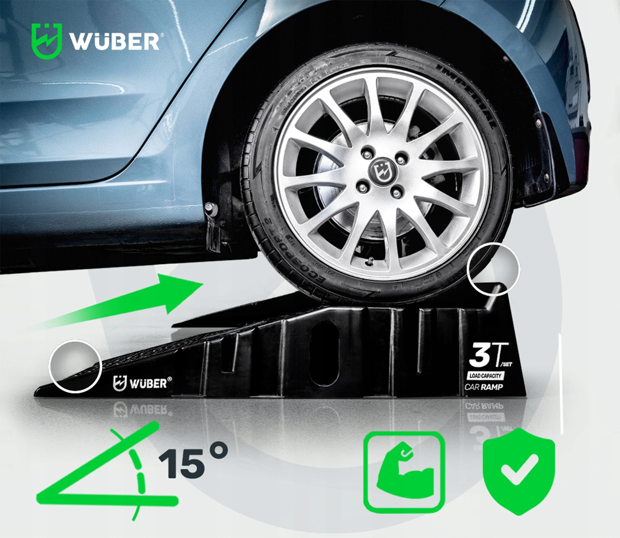Bilramper Wuber 3 ton Car Ramp │ Sklisikre Oppkjøringsramper - sett 2 stk. Image 9