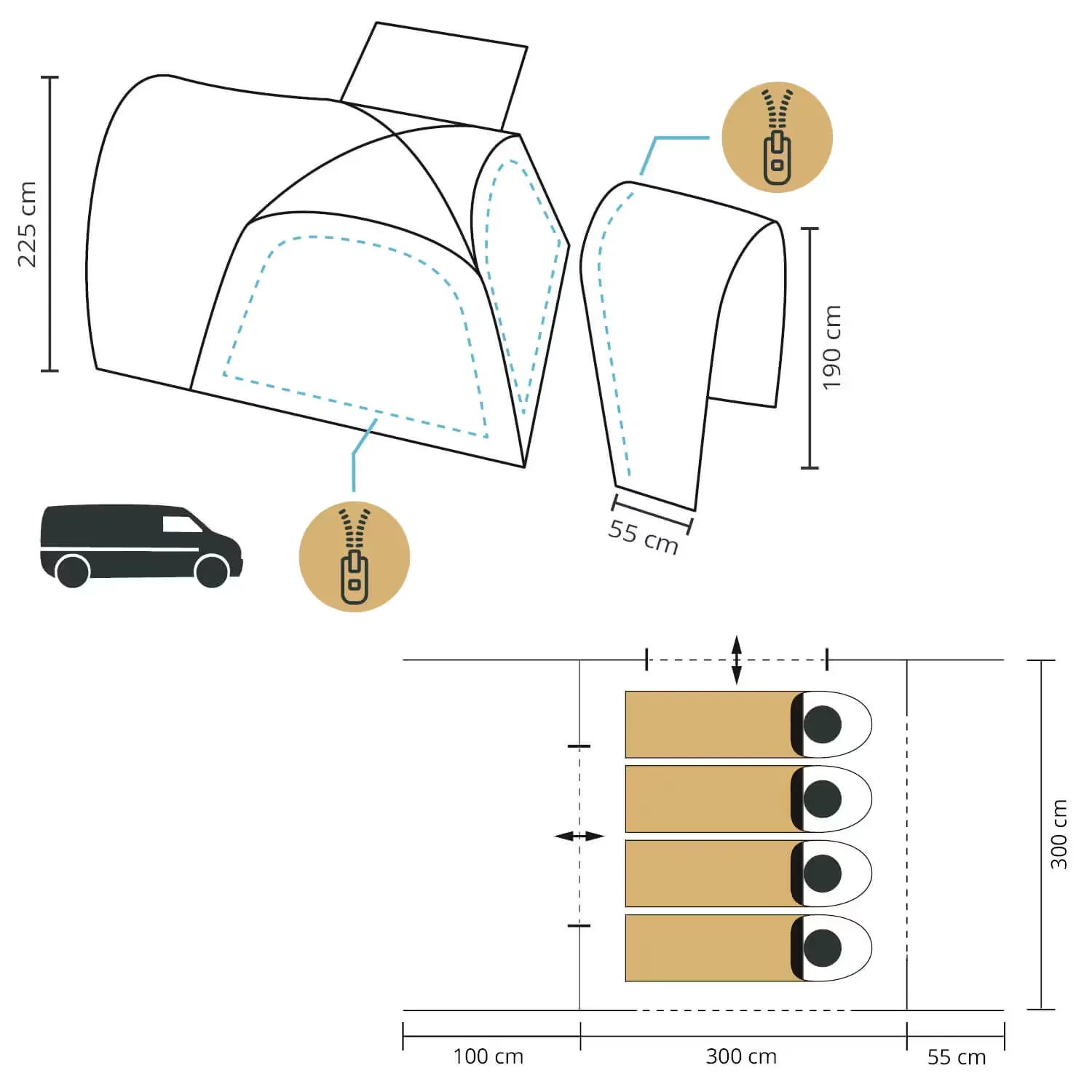 Biltelt Skandika Pitea 4 Flex Protect Van 4 personer │ frittstående - med van-tilkobling – bilde 8