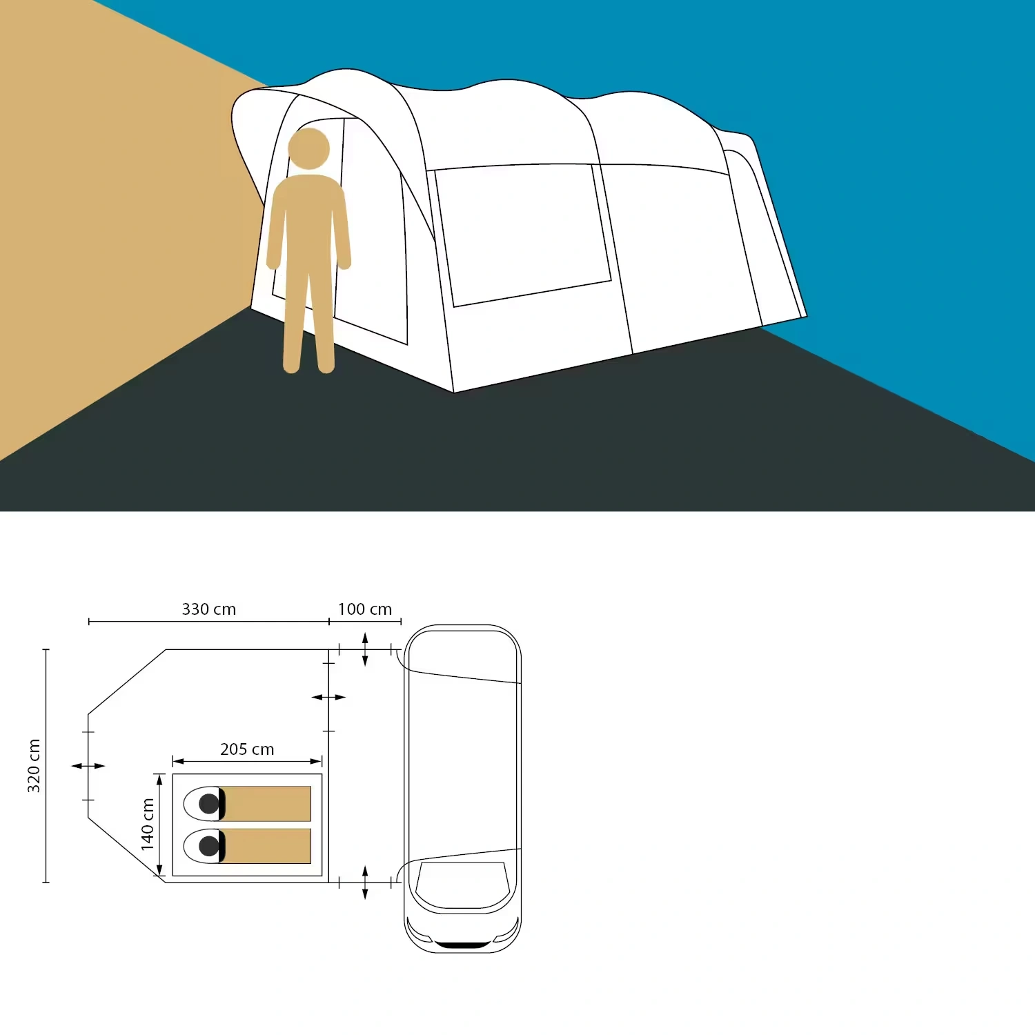 Biltelt Skandika Vejers 2 Protect 2-personers │ Frittstående fortelt til bil, SUV, varebil og camper - 3000 mm vannsøyle – bilde 6