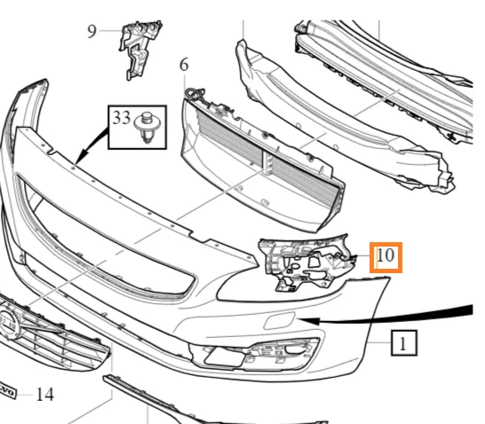 Brakett støtfanger (føring) Volvo Genuine® S60 S60CC V60 V60CC 2014-2018 │ høyre