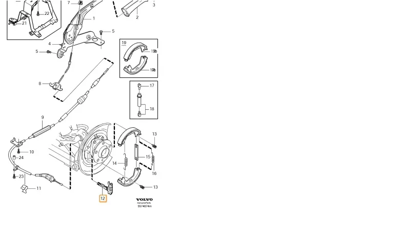 Bremsebakkespreder / justeringssett parkeringsbrems Volvo Genuine® S60 S80 V70 XC70 XC90 (OE 31257570) – bilde 2