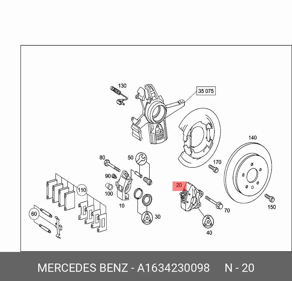 Bremsecaliper Mercedes-Benz ML (W163) 1997 - 2005 │ Genuine® - bakaksel