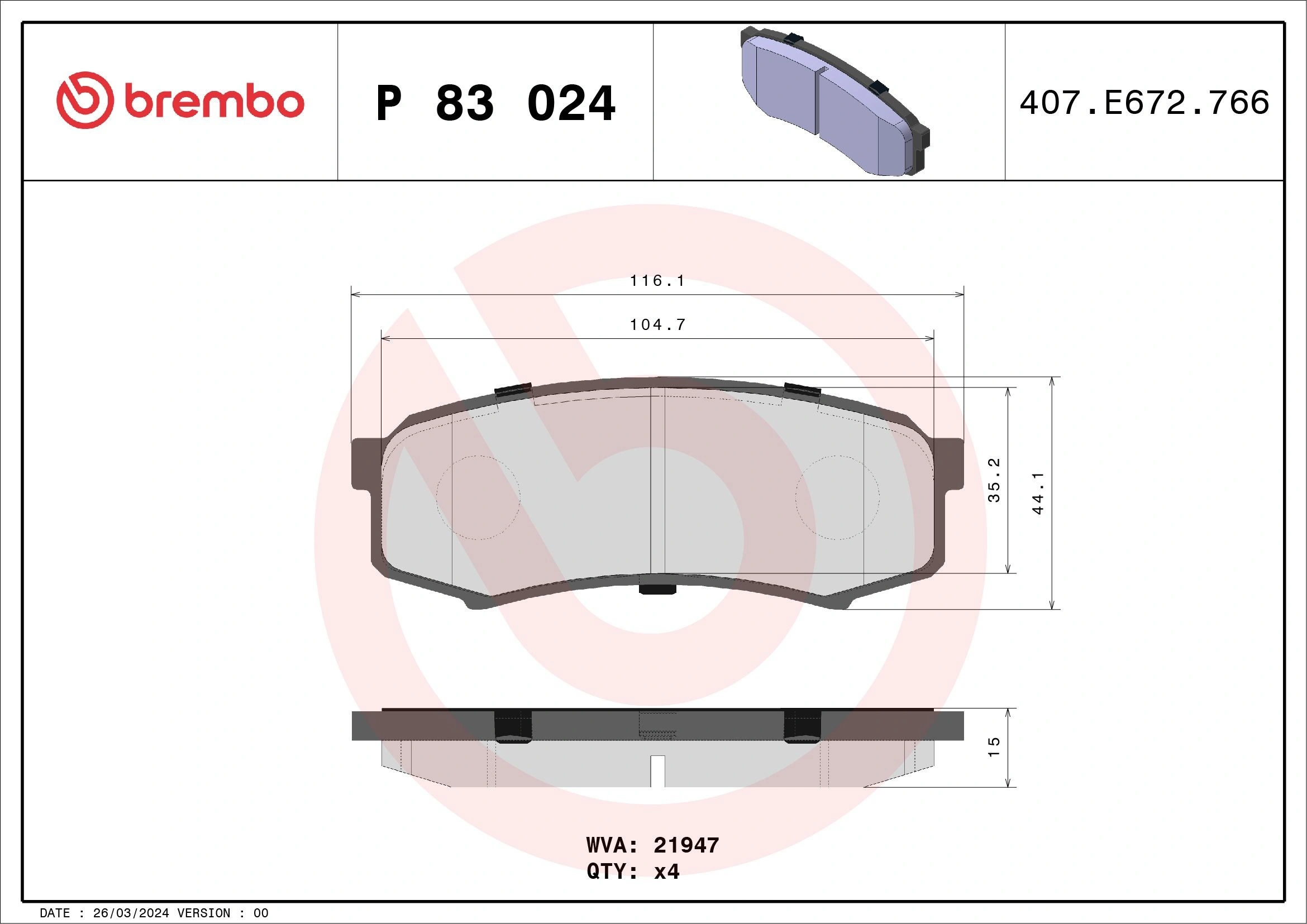 Bremseklosser bak Toyota Land Cruiser / Mitsubishi Pajero │ Brembo uten tilbehør, med antihyle blikk – bilde 2