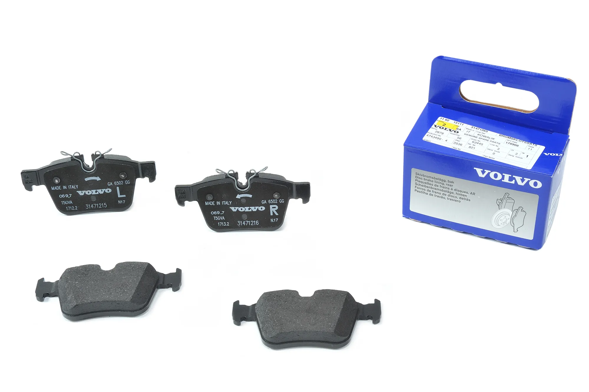 Bremseklosser bak Volvo Genuine® S60/S90/V60/V90/XC60/XC90 2016-> │ SPA 17"/18" bakaksel
