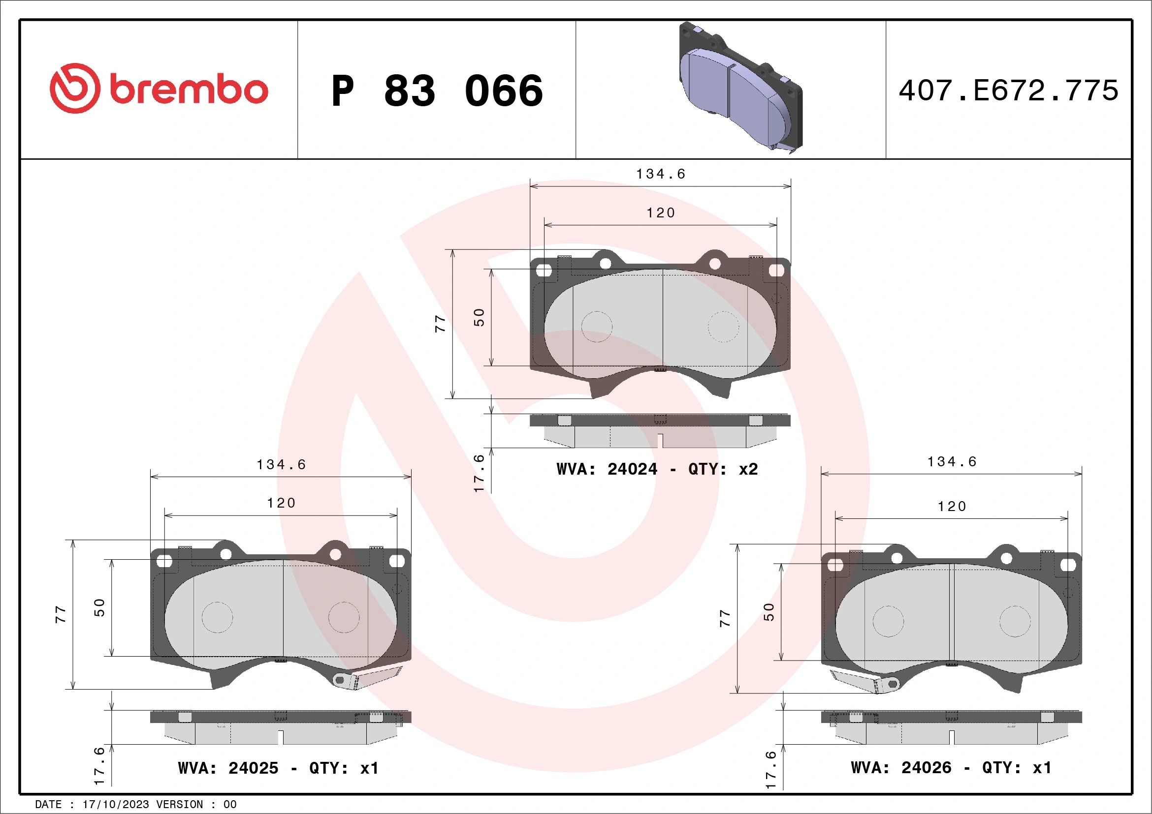 Bremseklosser foran Toyota Land Cruiser J120 │ Brembo med med akustisk slitasjevarsel – bilde 4