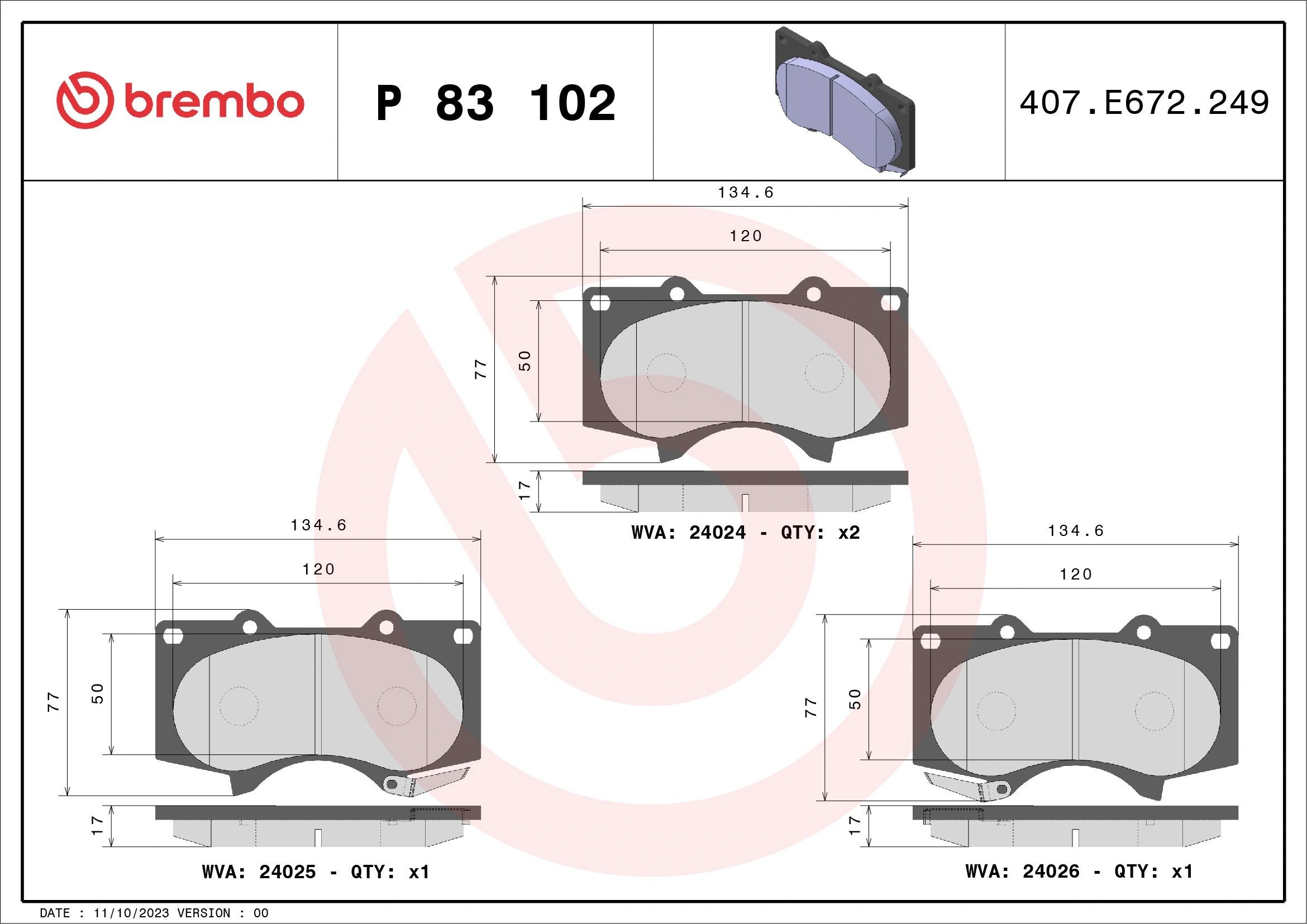 Bremseklosser foran Toyota Land Cruiser J50 / Mitsubishi Pajero IV │ Brembo uten tilbehør, med antihyle blikk Prime – bilde 4
