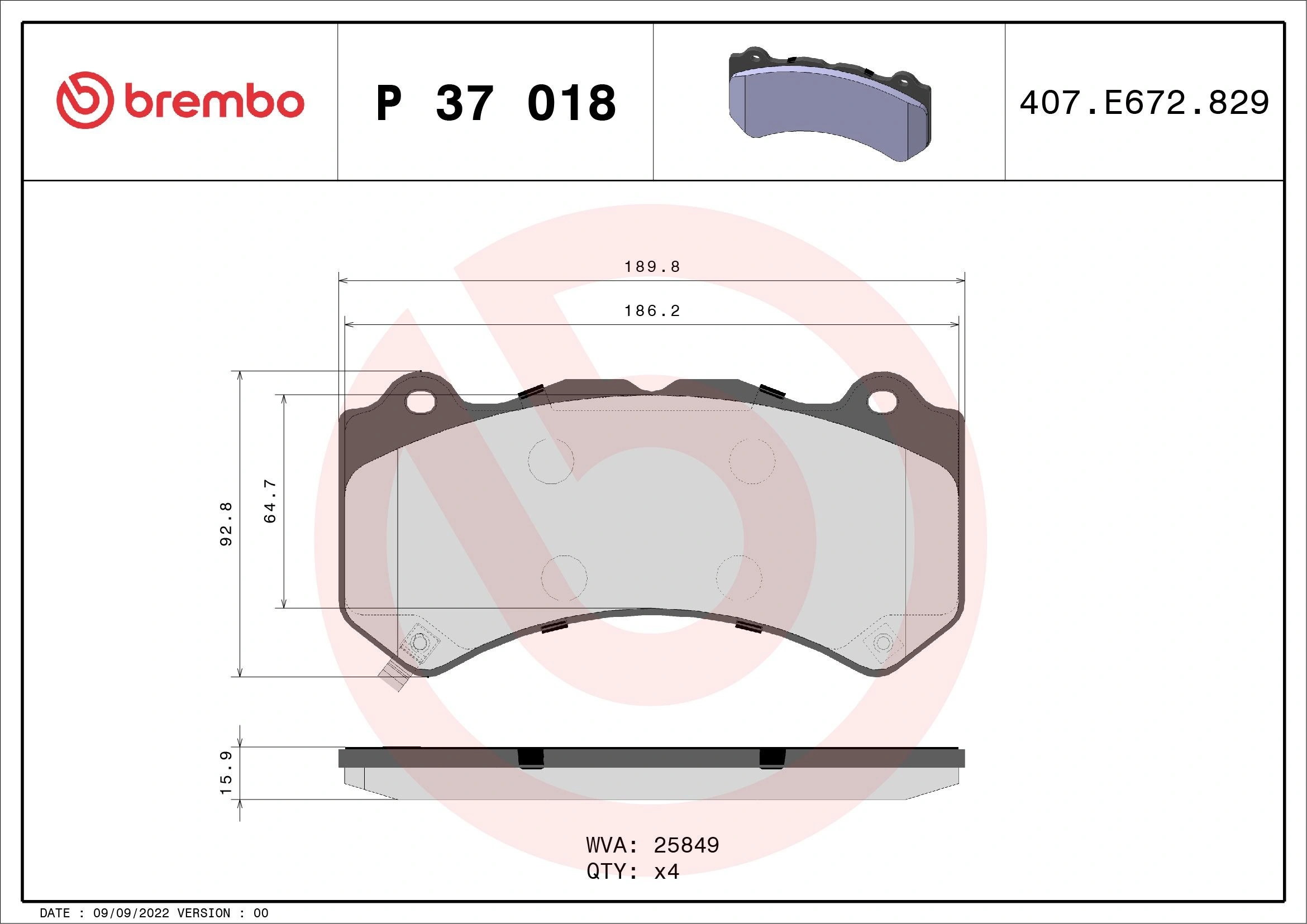 Bremseklosser sett BYD Tang EV 2022 -> │ framaksel - Brembo Brake Pads – bilde 4