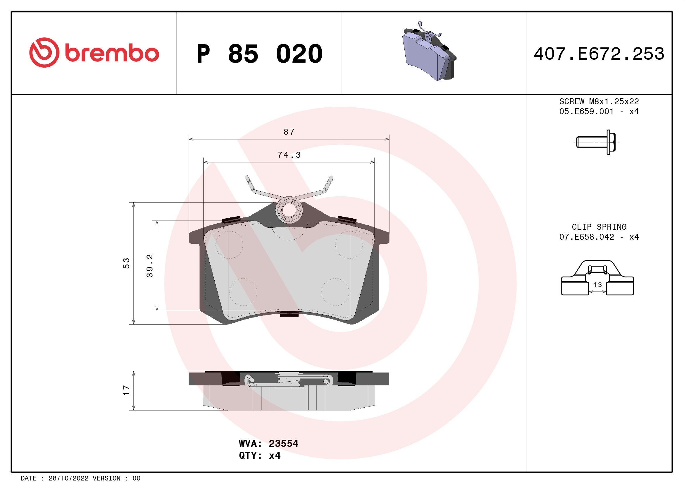Bremseklosser sett MG ZS EV │ bakaksel - Brembo Brake Pads – bilde 4