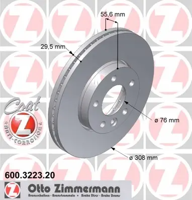 Bremsesett foran 308mm ZIMMERMANN VW T5 / VW T6  – bilde 2