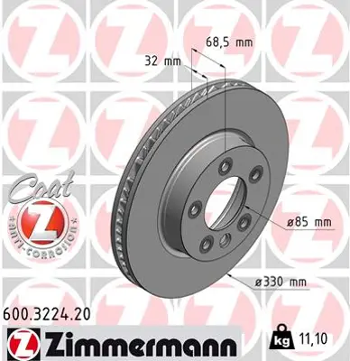 Bremsesett foran ZIMMERMANN Volkswagen Touareg I 2002-2010 – bilde 4