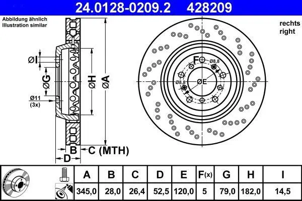 Bremseskive BMW M3 (E46) / M32 Z3 Z4 (E85/E86) │ framaksel høyre - ATE Brake Disc Perforated / Vented, Two-piece brake disc Image 5