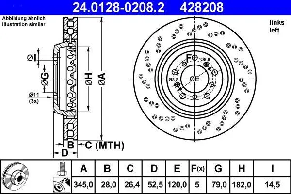 Bremseskive BMW M3 (E46) / M32 Z3 Z4 (E85/E86) │ framaksel venstre - ATE Brake Disc Perforated / Vented, Two-piece brake disc Image 6
