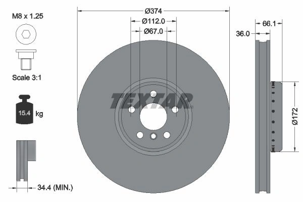Bremseskive foran høyre BMW i4 (G26) M50 │ Genuine® Textar Brake disc Ø: 374mm, internally vented – bilde 2