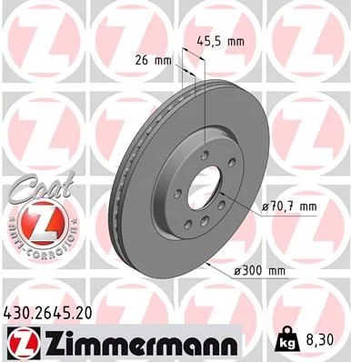 Bremseskive foran Opel Insignia B │ Zimmermann Coat Z