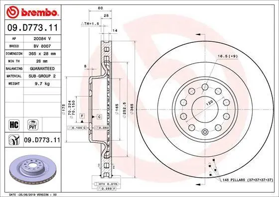 Bremseskive Tesla Model S / Model X │ bakaksel - 365mm Brembo Coated Disc Line – bilde 6