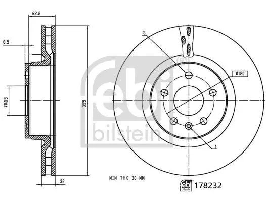 Bremseskive Tesla Model S / Model X │ framaksel - Febi Bilstein Brake disc Front Axle – bilde 3
