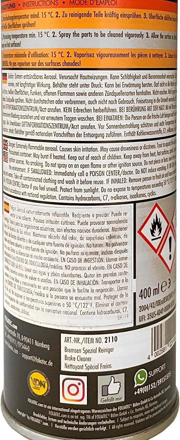 Bremsevask Foliatec Brake Cleaner - 400 ml | Brremserens Brake Caliper Cleaner – bilde 4