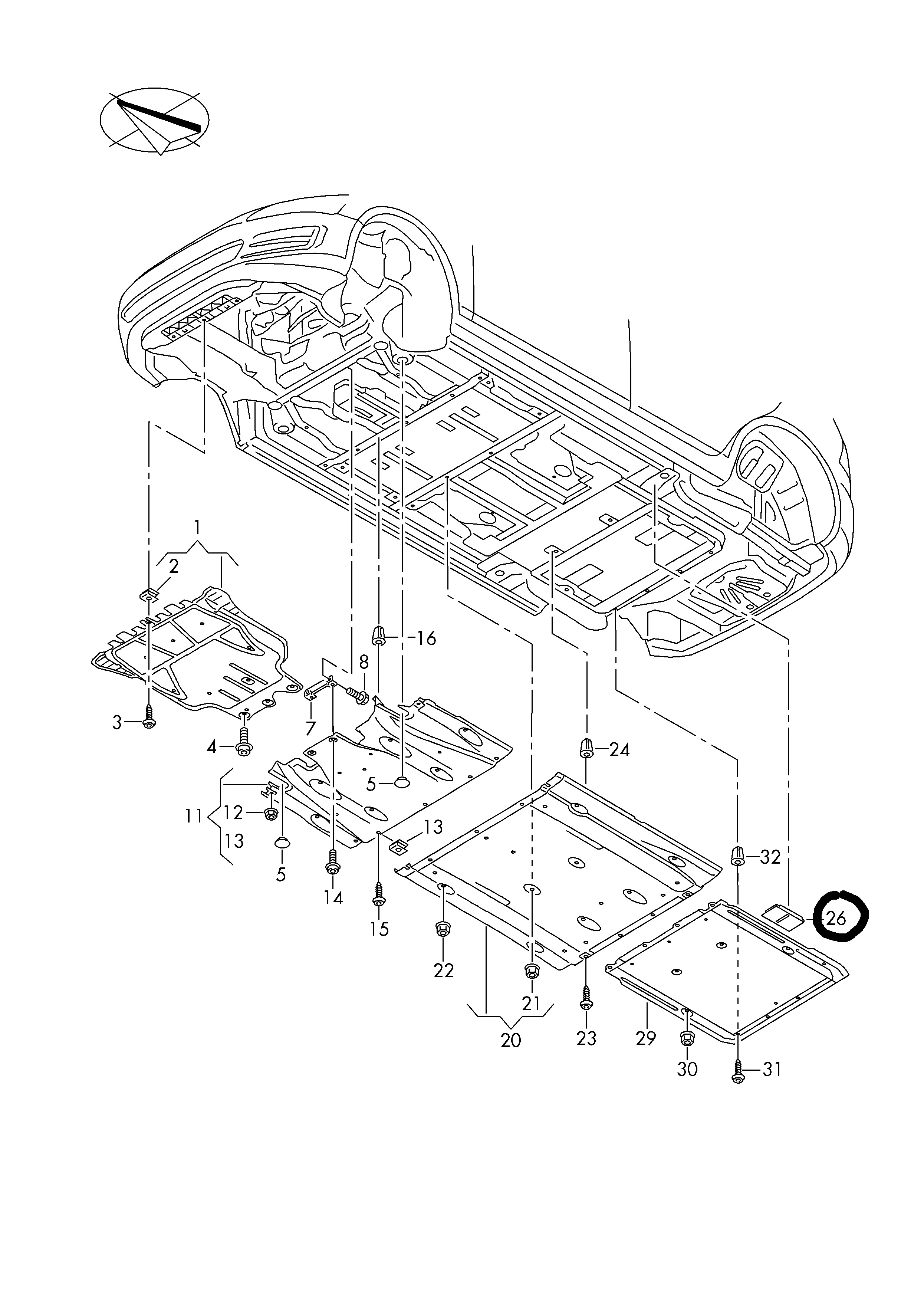 Bunnplate plast VW e-Golf 2014 - 2020 | bak - Beskyttelse deksel
