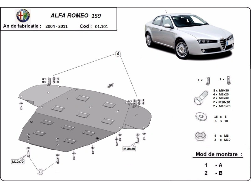 Bunnplate stål Alfa Romeo 159 2004 - 2011 | Motordeksel - Beskyttelse deksel under motor – bilde 2