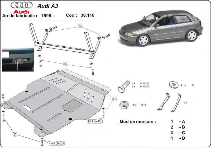 Bunnplate stål Audi A3 8L 1996 - 2003 | Motordeksel - Beskyttelse deksel under motor – bilde 2