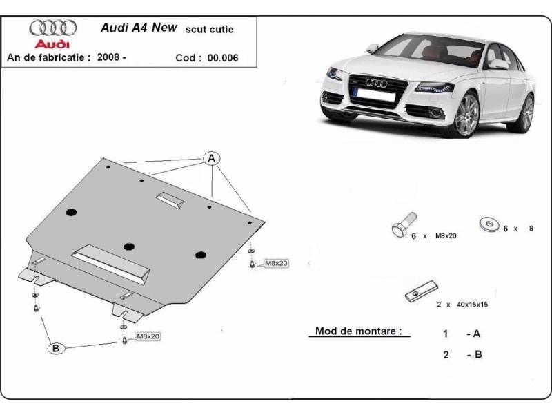 Bunnplate stål Audi A4 4 B8 2008 - 2015 | Girkassedeksel - Beskyttelse deksel under girkasse Image 2