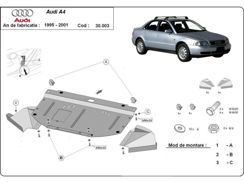 Bunnplate stål Audi A4 B5 1995 - 2000 / VW Passat B5 1997 - 2000 | Motordeksel - Beskyttelse deksel under motor – bilde 2
