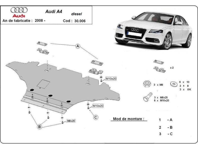 Bunnplate stål Audi A4 B8 2008 - 2015 / Audi A5 8T 2007 - 2016 │ Motordeksel - Beskyttelse deksel under motor – bilde 2